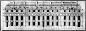Chateau de Vincennes: elewacja elewacji pawilonu narożnego, 1658 (pióro i atrament i pranie na papierze)